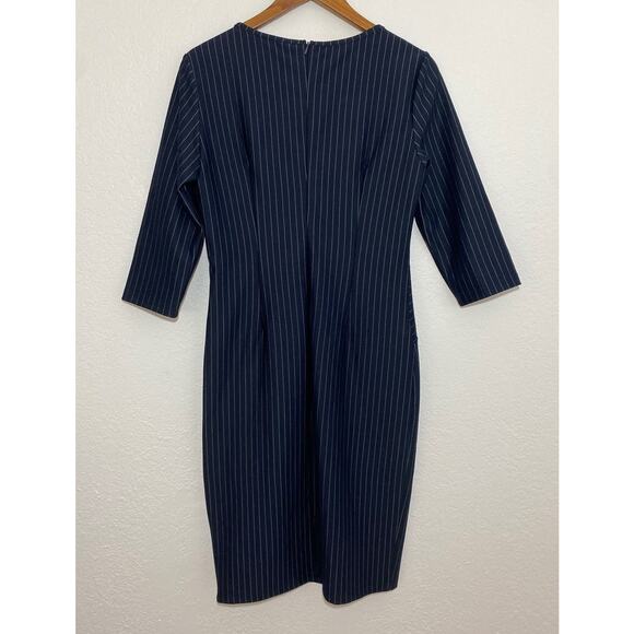 NWT Vfshow Vfemage Size M Navy Striped Sheath Dress Front Zip Dark Academia - Picture 4 of 7